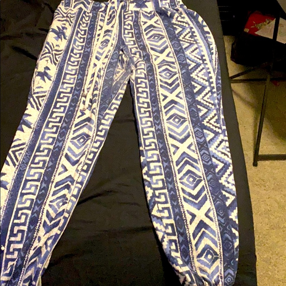 Blue and gray sweats